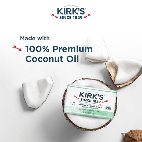 Kirk's Natural Original Coco Castile Soap with Aloe Vera, Pack of 3