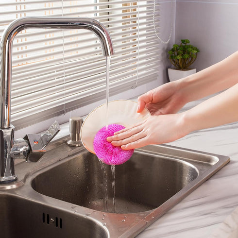 Uiifan 50 Pcs Plastic Dish Scrubbers, Nylon Round Scrubber Scouring Pad for Kitchen Cleaning, 5 Colors