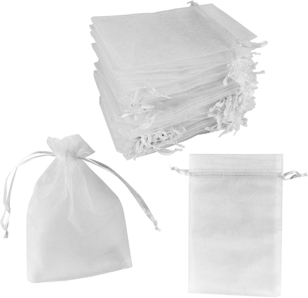 Super Z Outlet 100 Pack Mini Sheer Drawstring Organza Bags, 5x7 Inch Transparent Pouches for Wedding, Party Gifts