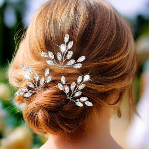 Heread Crystal Bride Wedding Hair Pins, Rhinestones Bridal Hair Accessories Head Piece for Women and Girls (Pack of 3)