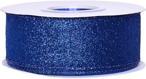 Blue Glitter Wired Ribbon for Christmas Tree Wreath Decoration Home Décor Gift Wrapping Crafts Sewing, 1 1/2 Inch 10 Yard by Ribest