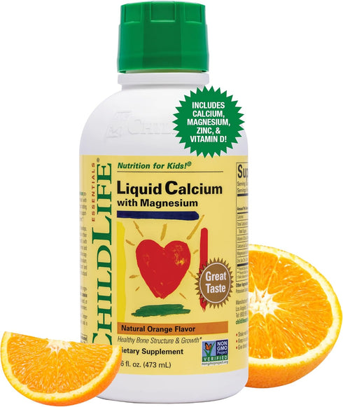 ChildLife Essentials Liquid Calcium Magnesium Supplement, 16 Fl Oz Bottle - Supports Healthy Bone Growth, Vitamin D3 &