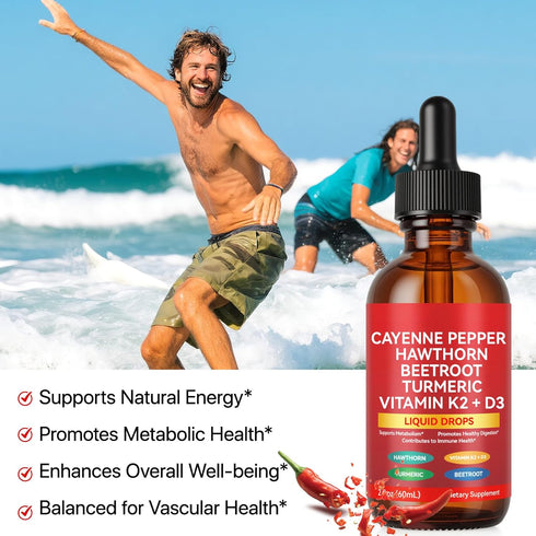 Vortexonix K2 D3, 2 Oz Cayenne Pepper Drops, Liquid Cayenne Pepper Organic, Cayenne Health Supplements, Cayenne Pepper