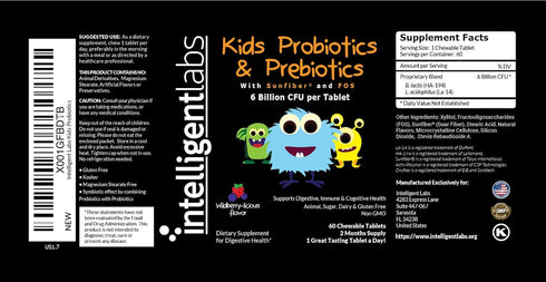Intelligent Labs 6 Billion CFU Kids Probiotics with Prebiotics, Chewable Probiotic for 10x Effectiveness, 60-Day Supply