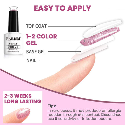 RARJSM Reflective Glitter Gel Polish - Light Purple Sparkle Nail Art Varnish for Salon Home DIY U V L E D Cure Required