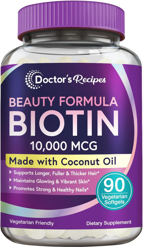 Doctor's Recipes Biotin 10,000 mcg for Hair Growth, Healthy Skin & Nails, Vegetarian-Friendly