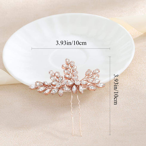 Unicra Wedding Crystal Flower Hair Pins, Decorative Bridal Hair Accessories Pack of 2 (Rose Gold)