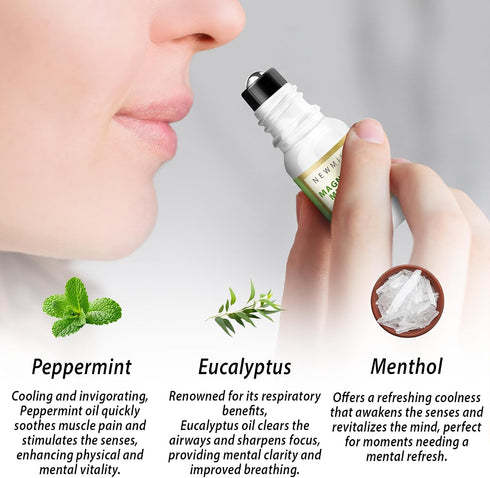 Magnesium Menthol Migraine Roll on Stick - Natural Fast Acting & Cooling Relief Peppermint Eucalyptus Aromatherapy