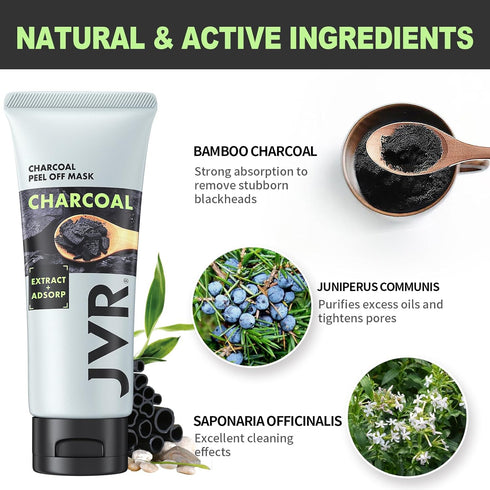 JVR Peel Off Face Mask - Blackhead Remover for Men and Women, 2 IN 1 Charcoal Peel Off Mask, 2.12 OZ