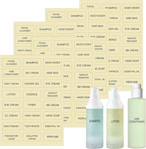 Toiletry Labels for Travel Size Bottles, 120 PCS Waterproof Clear Bathroom Labels for Shampoo, Conditioner, Lotion