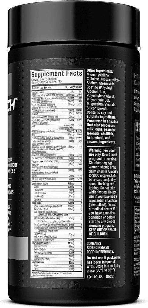 MuscleTech Platinum Multivitamins for Men & Women - Daily Workout Supplement for Immune Support, 90 Capsules