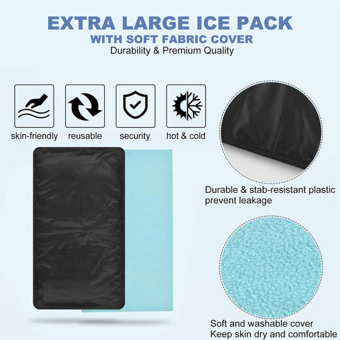 12"x 21" Extra Large Gel Ice Pack for Injuries, Reusable Cold Compress with Soft Fabric Cover