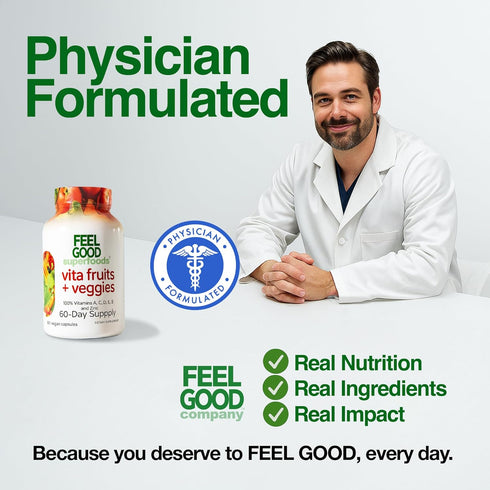 Vita Fruits and Veggies Capsules, 25 Superfood Ingredients, 60 Count Multivitamin for Men and Women