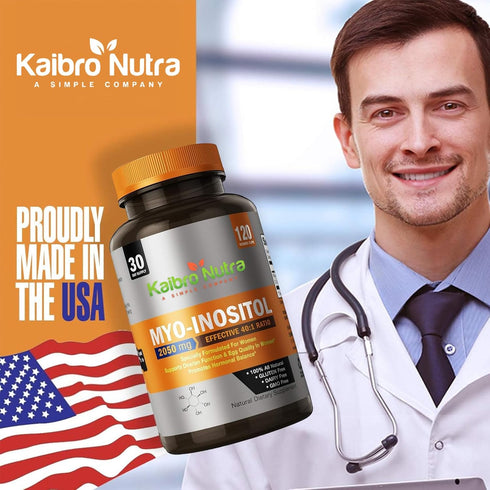 Kaibro Myo-Inositol Supplement, 2050mg, 120 Vegan Capsules, Myo-Inositol & D-Chiro Inositol 40:1 Ratio