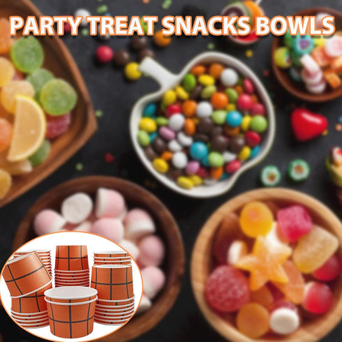 50 Pcs Basketball Paper Ice Cream Cups, 9 OZ Orange Basketball Party Supplies for Snacks, Dessert, Soup, Yogurt