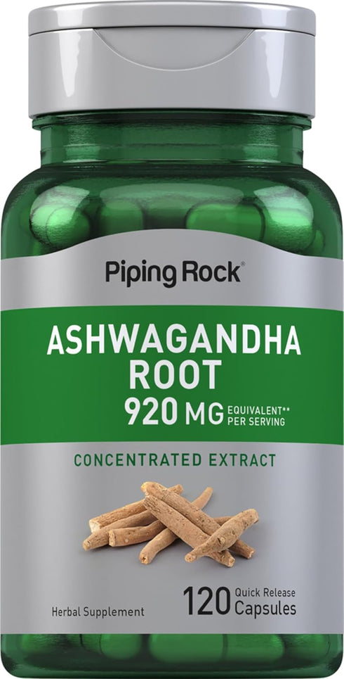Piping Rock Ashwagandha Supplement 920 mg 120 Capsules | Root Extract | Non-GMO, Gluten Free