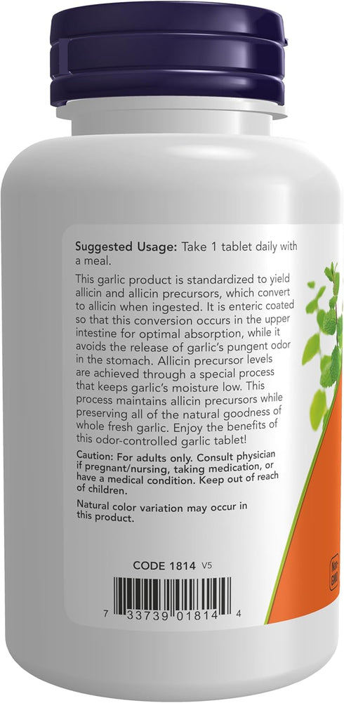 NOW Supplements Garlic 5,000 mg, Enteric Coated, Odor Controlled, 90 Tablets