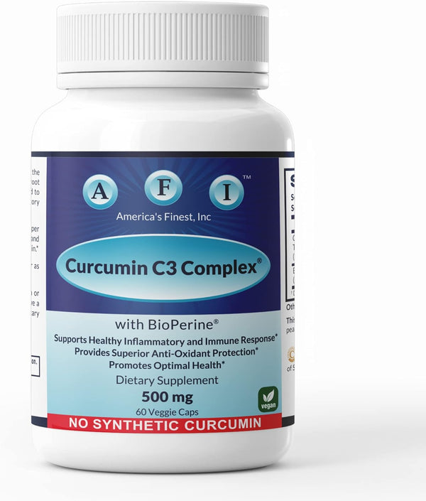 AFI Curcumin C3 Complex with BioPerine, 60 Veg Caps, Joint Health Support, Antioxidant, Turmeric 95% Curcuminoids,