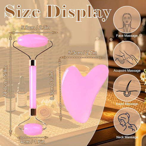 Set, Gua Sha Facial Massage Tool and Roller Facial Massager for Face, Neck, Arms, Eyes, Reduce Puffiness, Improve