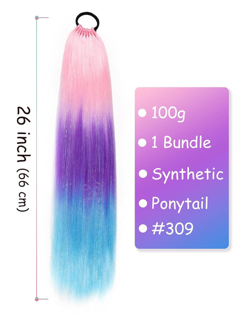 Ponytail Extension with Hair Tie, 26 inch Colored Hair Extensions for Braiding Rainbow Festival