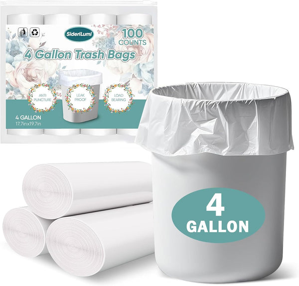 SideriLumi Small Trash Bags 4 Gallon - 100 Count Leakage-Proof 4 Gallon Trash