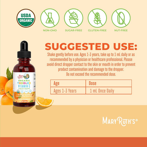 MaryRuth Organics Toddler Vitamin C Drops, USDA Organic Liquid Drops for Immune Support, Ages 1-3 Years
