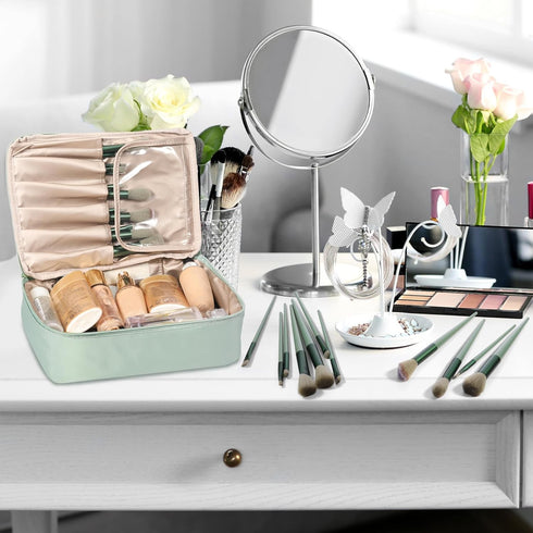 28 Pcs Women Makeup Set with Makeup Bag, Premium Synthetic Brushes and Mirror for Travel (Sage Green)