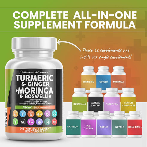 Turmeric Curcumin 30000mg, Ginger 3000mg, Moringa 50000mg, Joint Support Supplement for Women and Men, 120 Caps