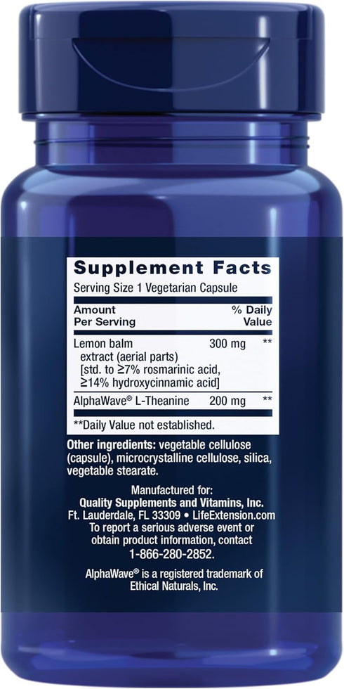 Life Extension Enhanced Stress Relief, Lemon Balm Extract, L-theanine, Gluten-Free, 30 Capsules