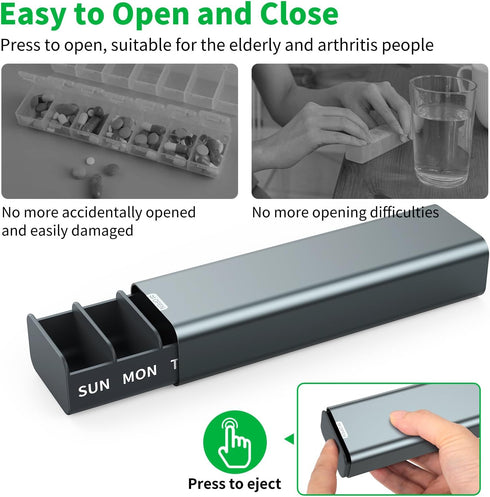 TecQach 7 Metal Weekly Pill Organizer Day,Removable Comparments Daily Pill Box, Travel Pill Case, Large Capacity Cute