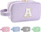 Personalized A-Z Initial Makeup Bag, Monogram Travel Toiletry Bag, Cute Cosmetic Pouch for Women Teen Girls (Purple, A)