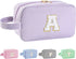 Personalized A-Z Initial Makeup Bag, Monogram Travel Toiletry Bag, Cute Cosmetic Pouch for Women Teen Girls (Purple, A)