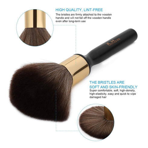 Professional Barber Neck Hair Duster Brush, Ultra Soft Gentle Fiber with Wooden Handle, Large Hair Cutting Brush, Black