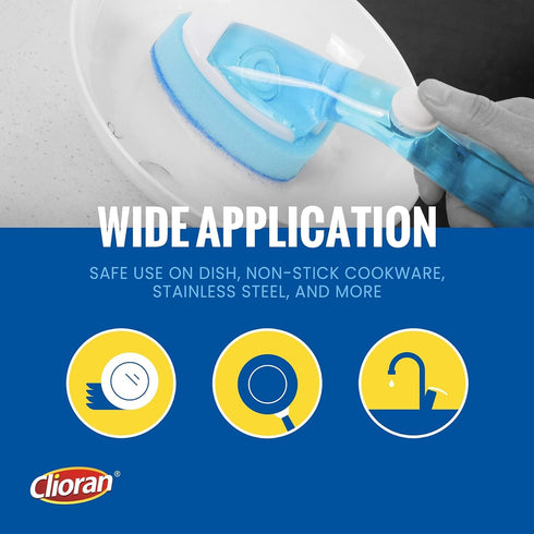 Dishwand Refills Soap Control Handle, 6 Heavy Duty Sponge Heads, Non Scratch Scrubbers Replacement for Dishwashing