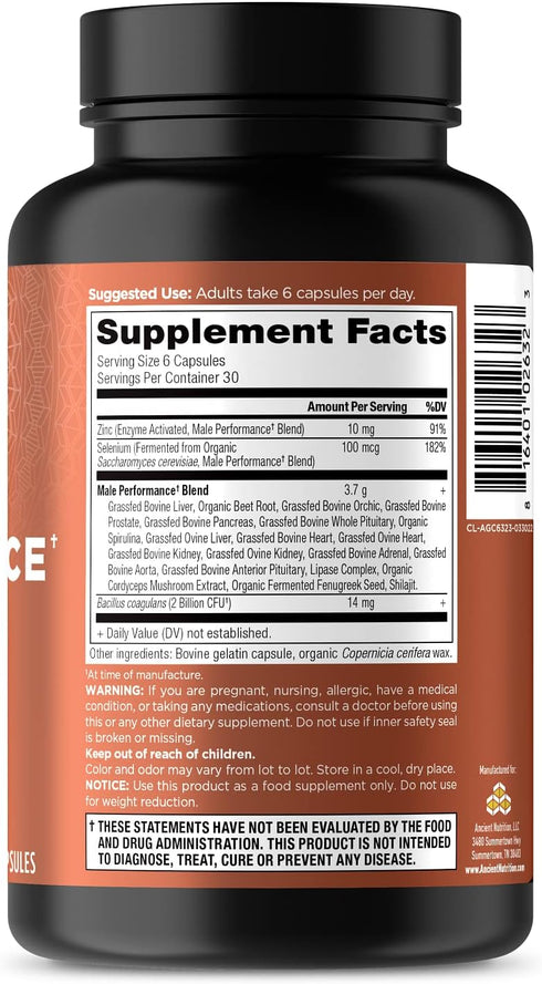 Ancient Nutrition Organ Supplements for Men - Grass-Fed Complex Capsules for Male Performance, 180 Ct