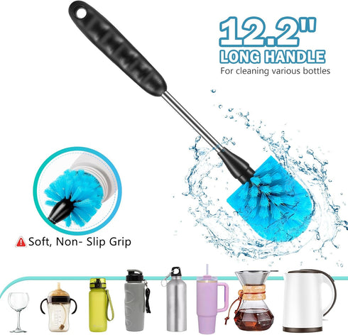 Rkddo 12.2 inch Set 3-in-1 Bottle Brush of ThreeWashable Coffee Cups, Water Bottles, Baby Bottles, Straws, to-go Cups
