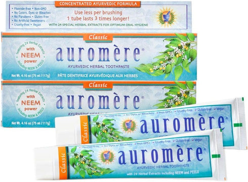Auromere Ayurvedic Herbal Toothpaste, Classic Licorice Flavor, Vegan, Non-GMO, Gluten-Free, 4.16 oz, 2 Pack