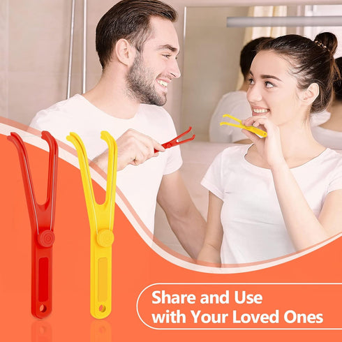 Chengu 4 Pieces Dental Floss Holder - Reusable Flosser Handle for Oral Clearing (Red, Yellow)