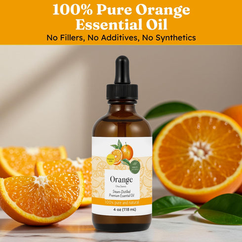 Halo Naturals 4oz Steam Distilled Orange Essential Oil - Premium Hair Growth Oil for Scalp Stimulation & Refreshing