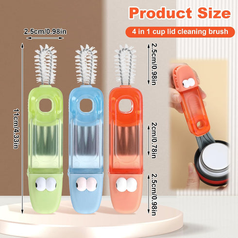 4-in-1 Cup Lid Gap Cleaning Brush Set, 3Pcs Multipurpose Home Kitchen Crevice Cleaning Tools for Tight Spaces