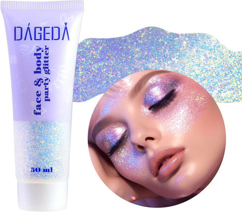 DAGEDA Body Glitter Gel, Holographic Face Glitters, Color Changing Glitter for Face, Hair, Nails, 1.7oz (Galaxy Blue)
