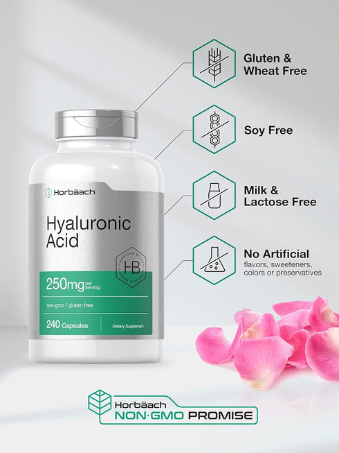 Horbaach Hyaluronic Acid Capsules | 250 mg | 240 Count | Non-GMO and Gluten Free
