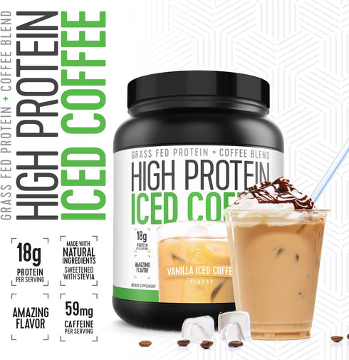 Iced Coffee - High Protein Keto Friendly with 18g Protein and 2g Carbs (18 Servings, Vanilla Latte)
