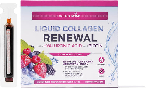 NatureWise Liquid Collagen for Women & Men 4000mg, Collagen Peptides with Biotin, Vitamin C, Mixed Berry