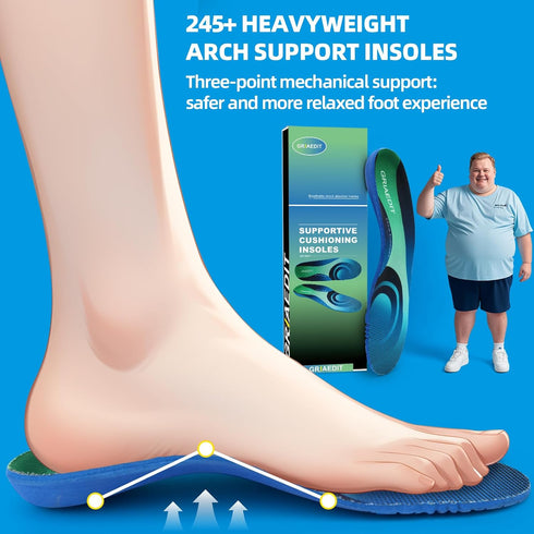 Heavy Duty Arch Support Insoles for 240lbs+, Orthotic Inserts for Plantar Fasciitis, Breathable & Shock Absorbing