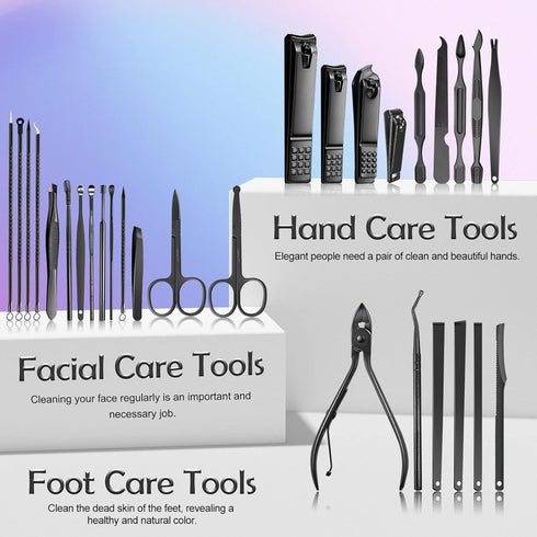 Manicure Set 30 In 1 Personal Care Grooming Kit with Luxurious Travel Case, Nail Clippers for Men (Black)