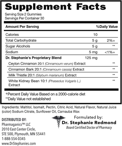 Dr. Stephanie’s SugarDown Gummies, Ceylon & Cassia Cinnamon Supplement, 0g Sugar