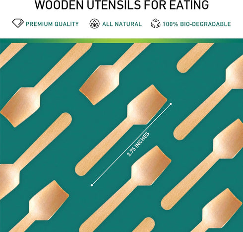 Verde Planet Birch Wooden Mini Spoons, Disposable Compostable Sample Spoons, Eco Friendly Small Tasting Spoons, 100