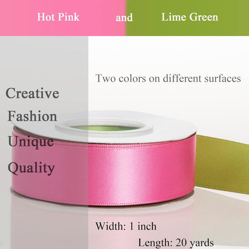 YASEO Double-sided Two-tone Ribbon 1 Inch x 20 Yards Hot Pink and Lime Green for Gift Wrapping, Party Decor, Holidays