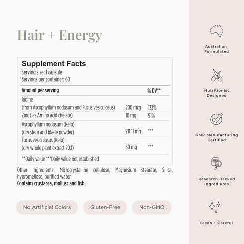 JSHealth Hair Formula - Vitamins for Hair Growth and Energy with Zinc and Iodine, 60 Capsules for Men and Women